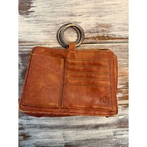 Pouchee Purse Wallet Small Organizer  Pockets Brown Faux Leather Ring Handles